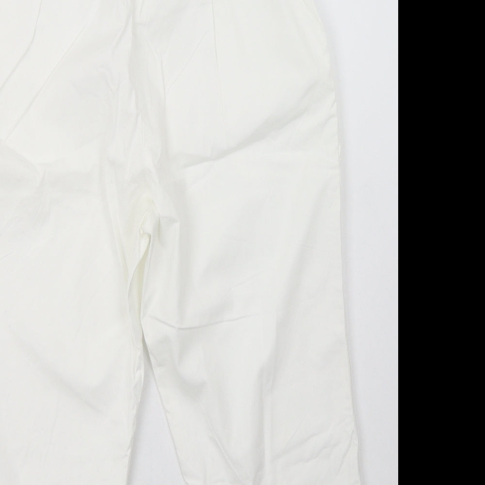 bonmarch Womens White Cotton Cropped Trousers Size 12 L22 in Regular Button
