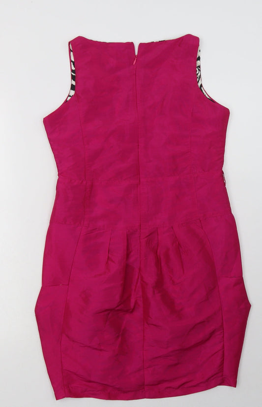 Boohoo Womens Pink Polyester A-Line Size 10 Square Neck Zip