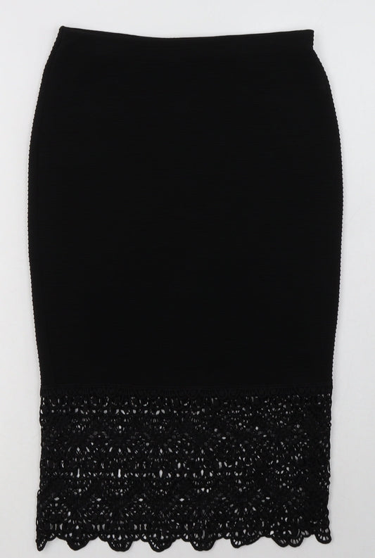 Primark Womens Black Polyester A-Line Skirt Size 6 - lace detail at the bottom