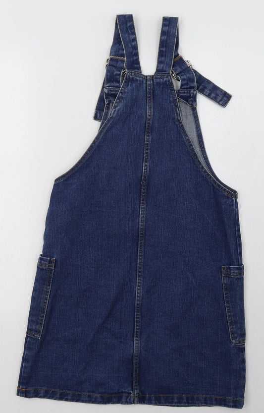 Primark Womens Blue Cotton Pencil Dress Size 8 Square Neck Buckle