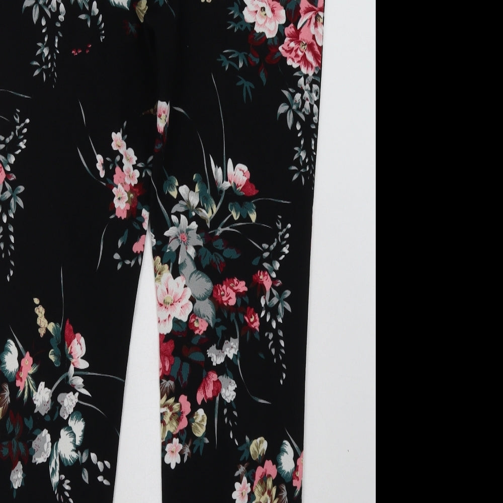 SheIn Womens Black Floral Polyester Trousers Size S L30 in Regular