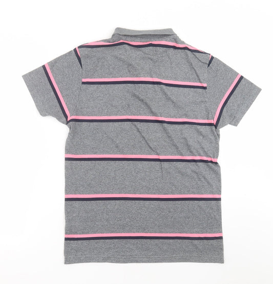 Primark Mens Grey Striped Cotton Polo Size M Collared