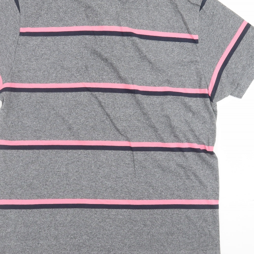 Primark Mens Grey Striped Cotton Polo Size M Collared