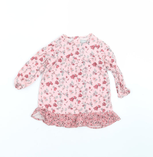 Primark Girls Pink Floral Viscose Shift Size 12-18 Months Round Neck