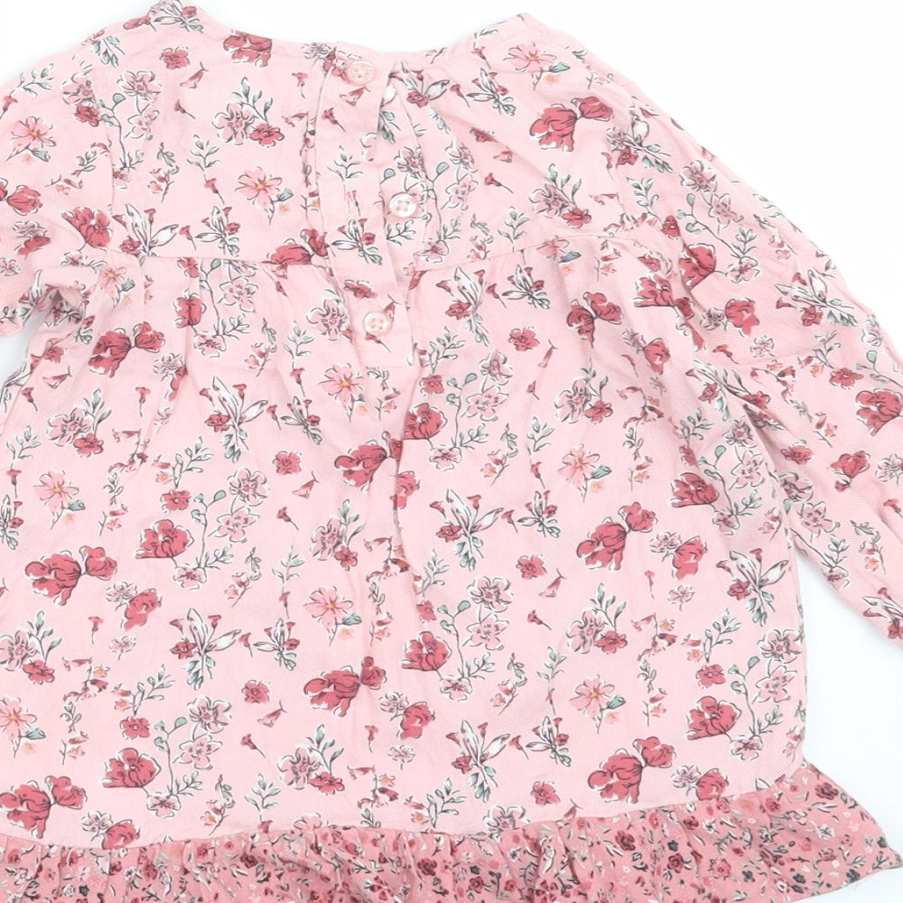 Primark Girls Pink Floral Viscose Shift Size 12-18 Months Round Neck