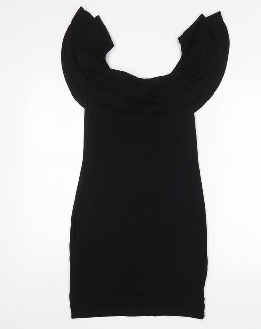 H&M Womens Black Cotton Mini Size S Boat Neck