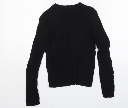 Bershka Womens Black Round Neck Cotton Pullover Jumper Size M