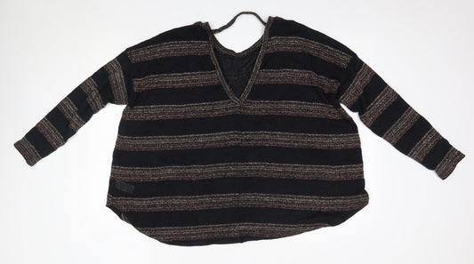 NEXT Womens Black Round Neck Striped Polyester Pullover Jumper Size 14