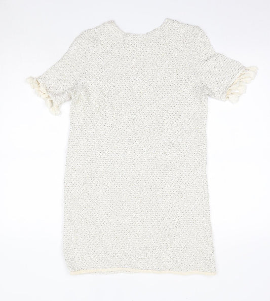 River Island Womens Ivory Acrylic Jumper Dress Size 6 Round Neck