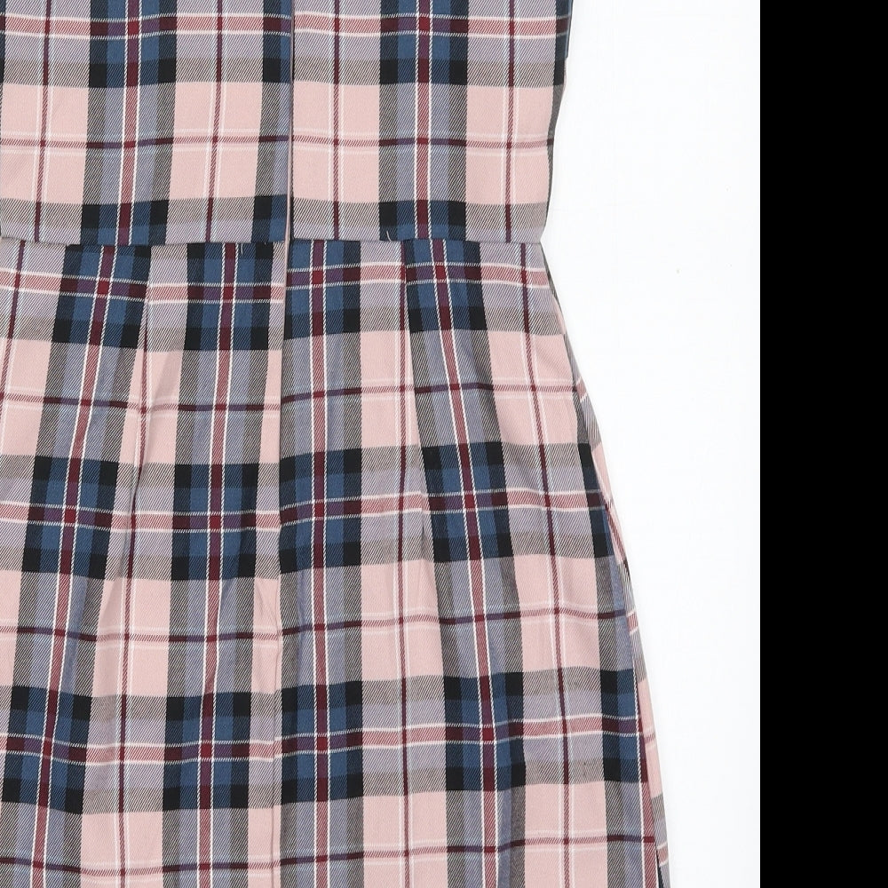 Primark Womens Pink Check Polyester Mini Size 4 Round Neck Zip