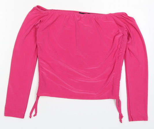 Womens UK Size 12 Nasty Gal Pink Cropped T-Shirt