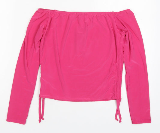 Nasty Gal Womens Pink Polyester Cropped T-Shirt Size 12 Off the Shoulder