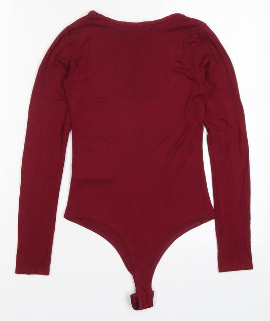 PRETTYLITTLETHING Womens Red Viscose Bodysuit One-Piece Size 6 Button