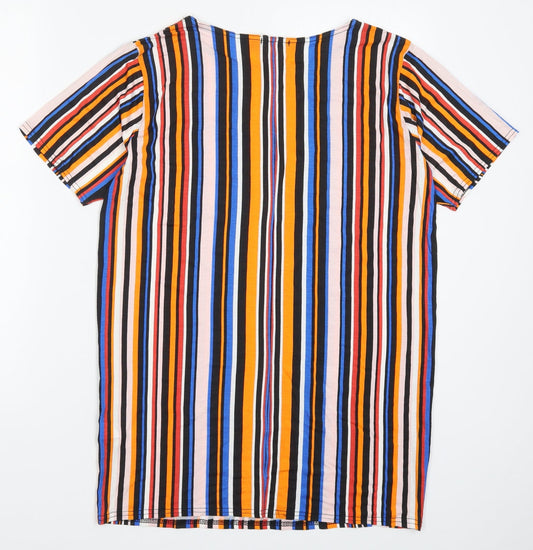 I SAW IT FIRST Womens Multicoloured Striped Viscose T-Shirt Dress Size 6 Round Neck Pullover