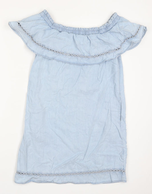 Additional front view of F&F women’s blue lyocell a-line, size UK 10, off the shoulder pullover