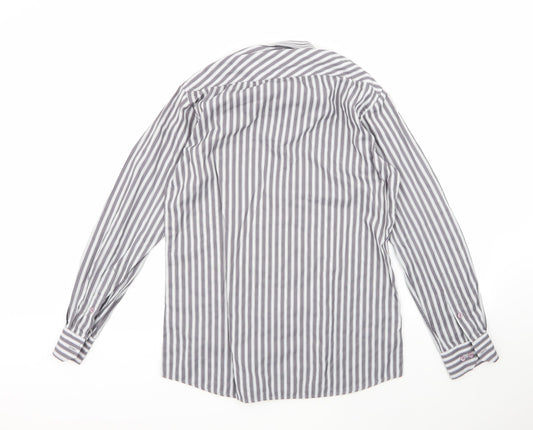 smart look Mens Multicoloured Striped Polyester Button-Up Size 39 Crew Neck