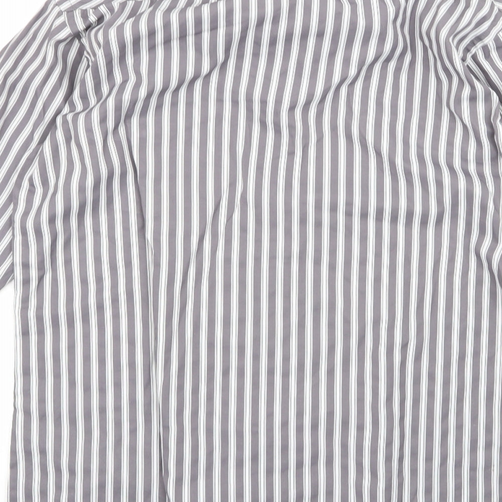 smart look Mens Multicoloured Striped Polyester Button-Up Size 39 Crew Neck