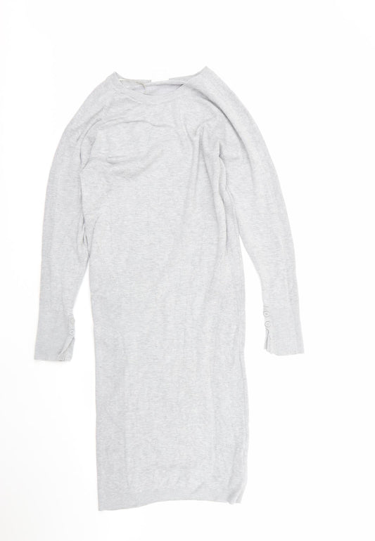 Additional front view of Mamalicious women’s grey viscose jumper dress, size L, round neck