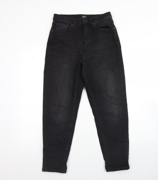 Additional front view of Only women’s black cotton straight jeans, size M, 28-inch leg regular button
