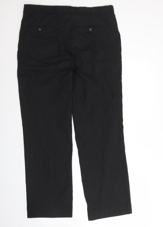 M&S Mens Black Polyester Trousers Size 36 L32 in Regular Hook & Eye