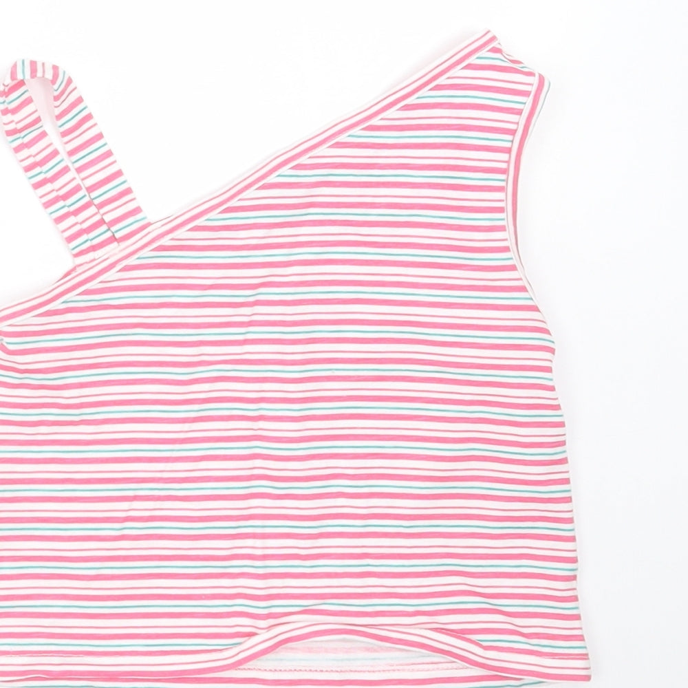 Matalan Girls Pink Striped Cotton Basic T-Shirt Size 4 Years One Shoulder