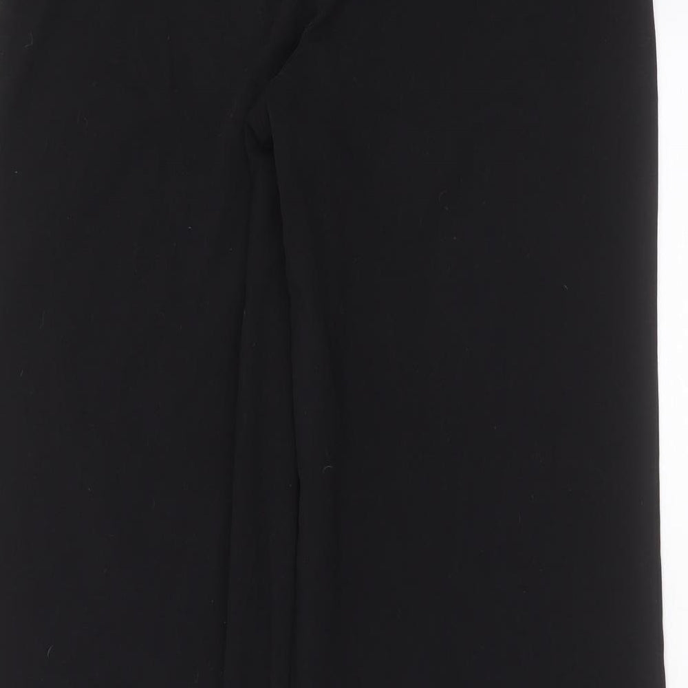 Brand and care label for Kaleidoscope women’s black polyester trousers, size UK 12, 28-inch leg regular zip