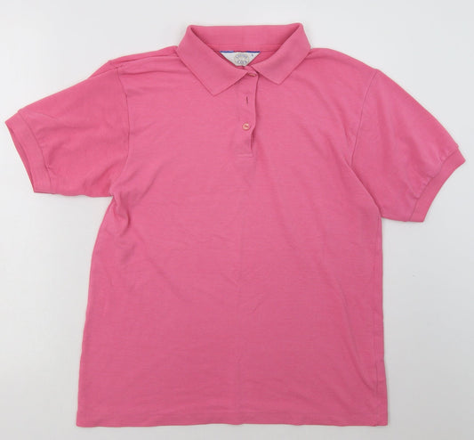 Casual Club Womens Pink Polyester Basic Polo Size S Collared