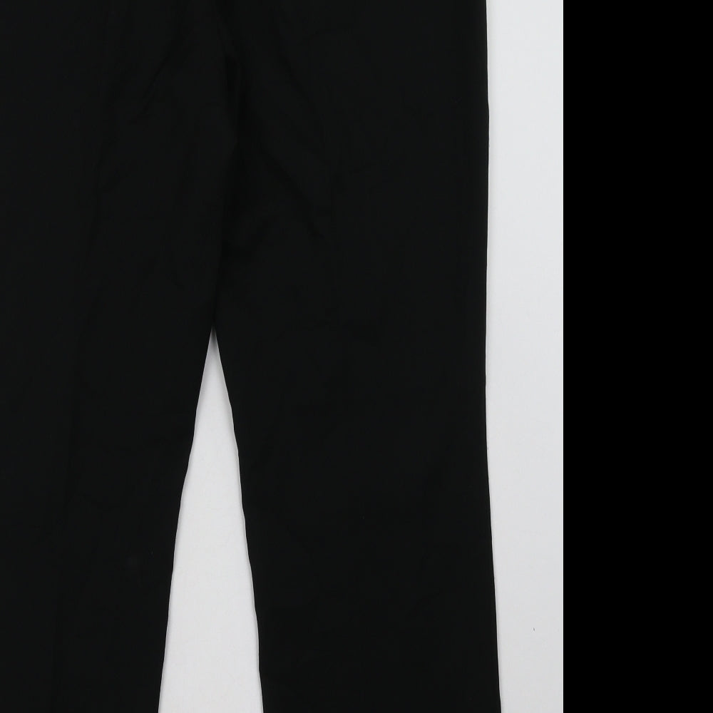 Brand and care label for Marks & Spencer men’s black polyester trousers, size 16, 32-inch leg regular hook & eye