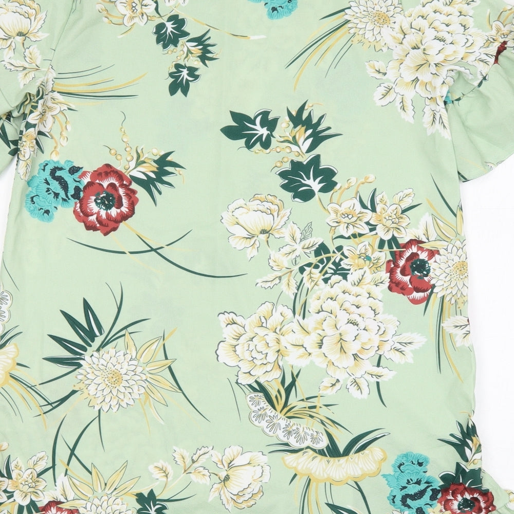 Brand and care label for women’s multicoloured floral polyester a-line, size XL, round neck