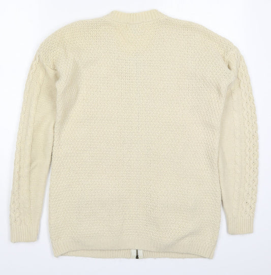 Womens UK Size 6 River Island Beige Full Zip Jumper