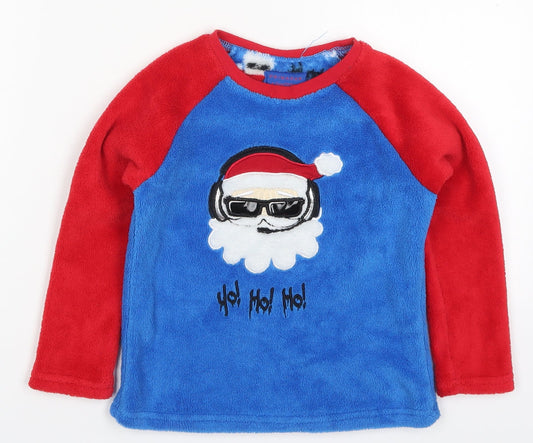 Primark Boys Blue Solid Polyester Pyjama Top Size 4-5 Years Pullover - Red Ho Ho Ho Santa