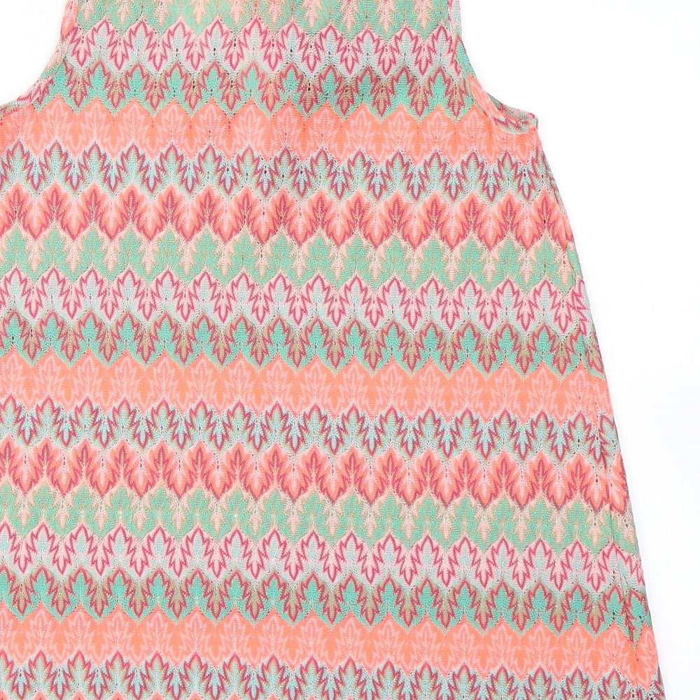 Brand and care label for Papaya women’s orange striped polyester a-line, size UK 10, round neck - beach wear