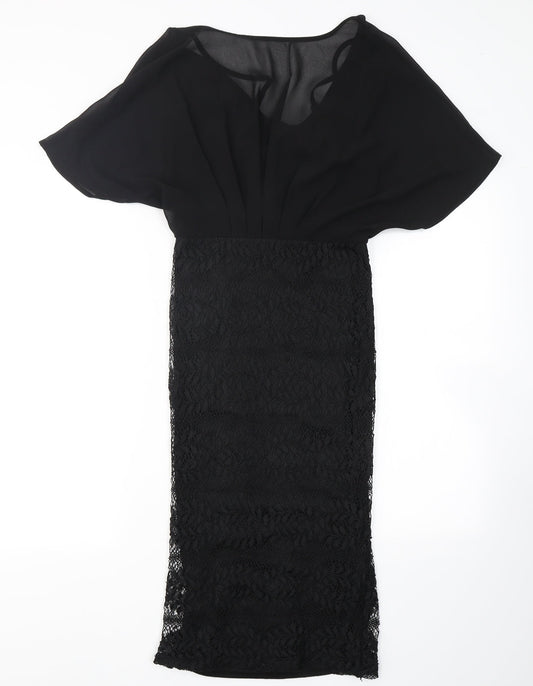 Additional front view of Girl In Mind women’s black polyester pencil dress, size UK 10, crew neck zip