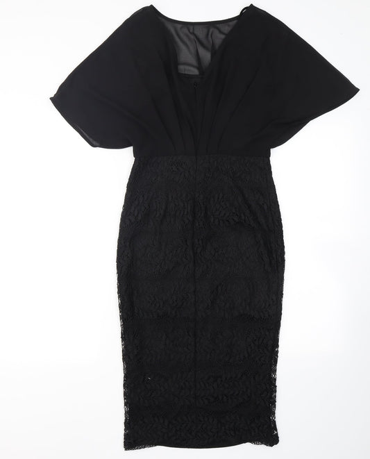 Girl In Mind Womens Black Polyester Pencil Dress Size 10 Crew Neck Zip