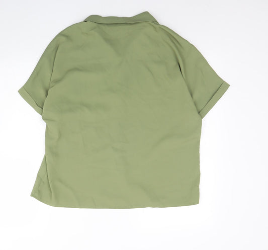 SheIn Womens Green Polyester Basic Button-Up Size L Collared