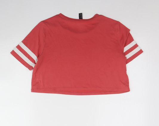 FOREVER 21 Womens Pink Polyester Cropped T-Shirt Size S Round Neck