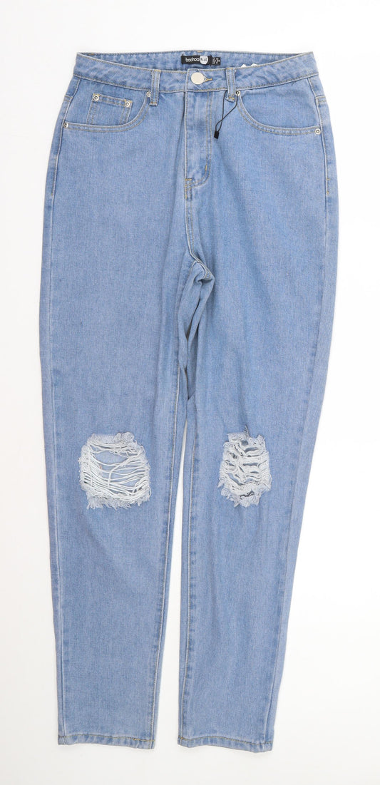 Additional front view of Boohoo women’s blue cotton skinny jeans, size UK 10, 26-inch leg regular