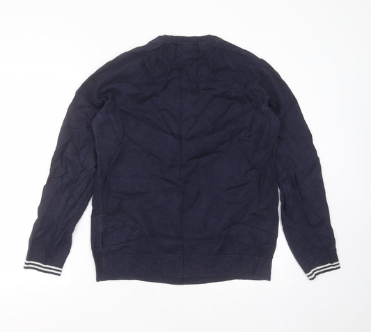 H&M Mens Blue Round Neck Cotton Pullover Jumper Size M