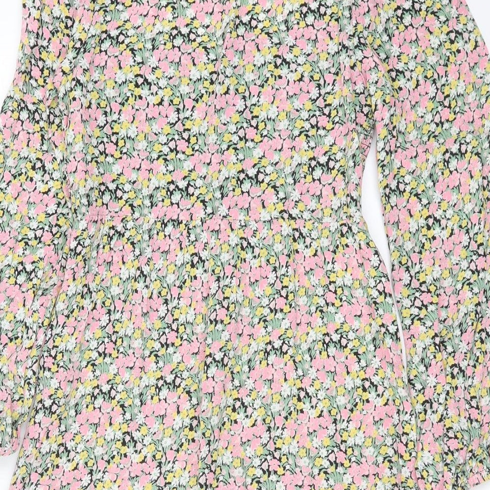 Miss Selfridge Womens Multicoloured Floral Viscose Fit & Flare Size 6 Square Neck