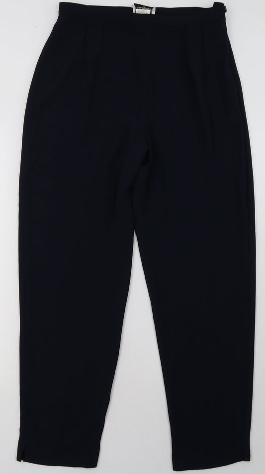 Additional front view of Just Elegance women’s blue polyester trousers, size UK 14, 30-inch leg regular button