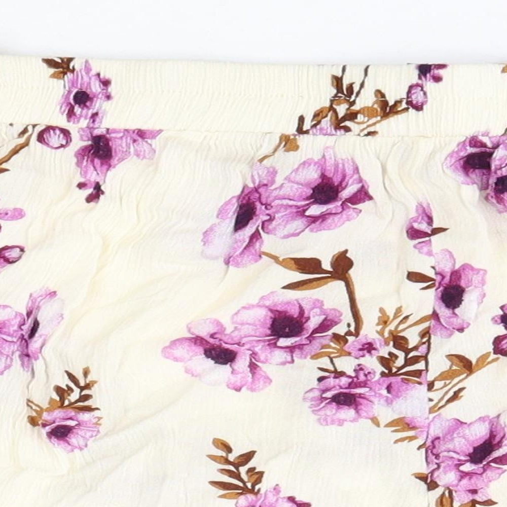 Primark Womens Ivory Floral Viscose Boyfriend Shorts Size 8 Regular