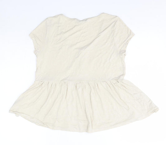 M&S Womens Beige Viscose Basic Blouse Size 14 Round Neck