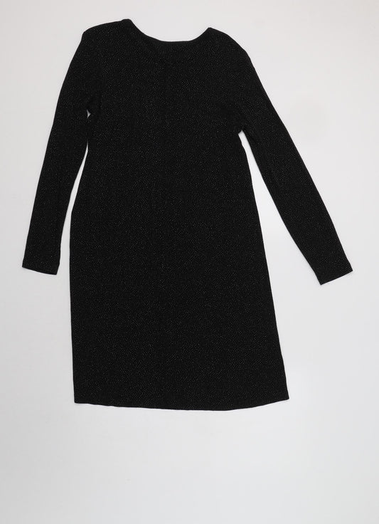 Dorothy Perkins Womens Black Polka Dot Acetate A-Line Size 10 Round Neck