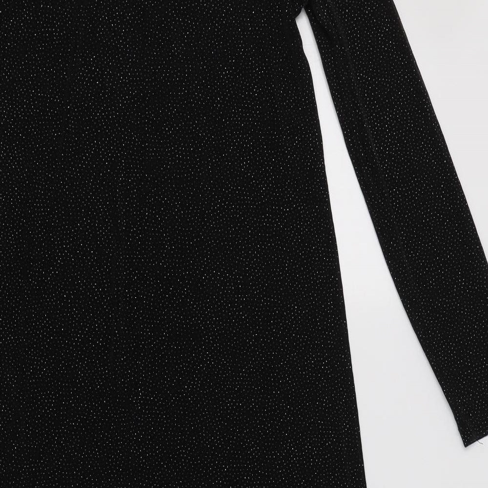 Dorothy Perkins Womens Black Polka Dot Acetate A-Line Size 10 Round Neck