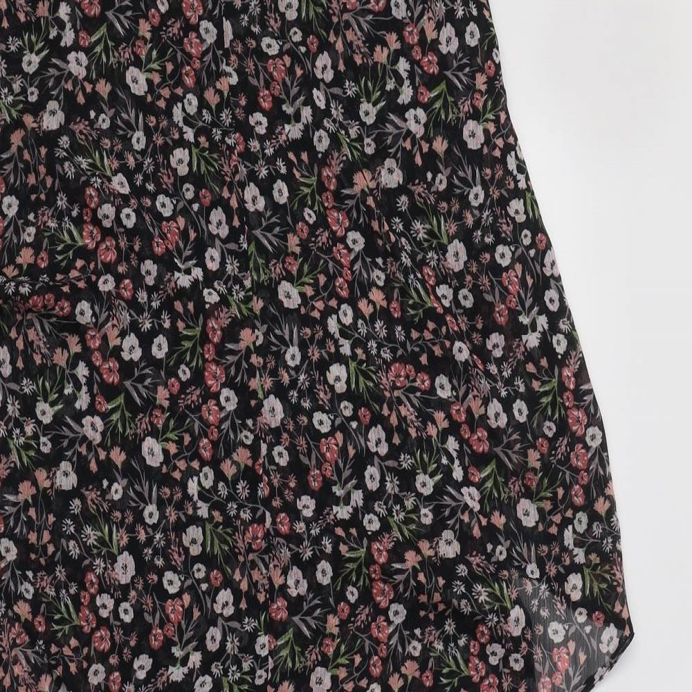 Brand and care label for George women’s black floral polyester slip dress, size UK 10, square neck