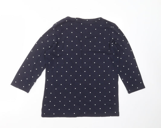 EWM Womens Blue Polka Dot Cotton Basic T-Shirt Size M Round Neck