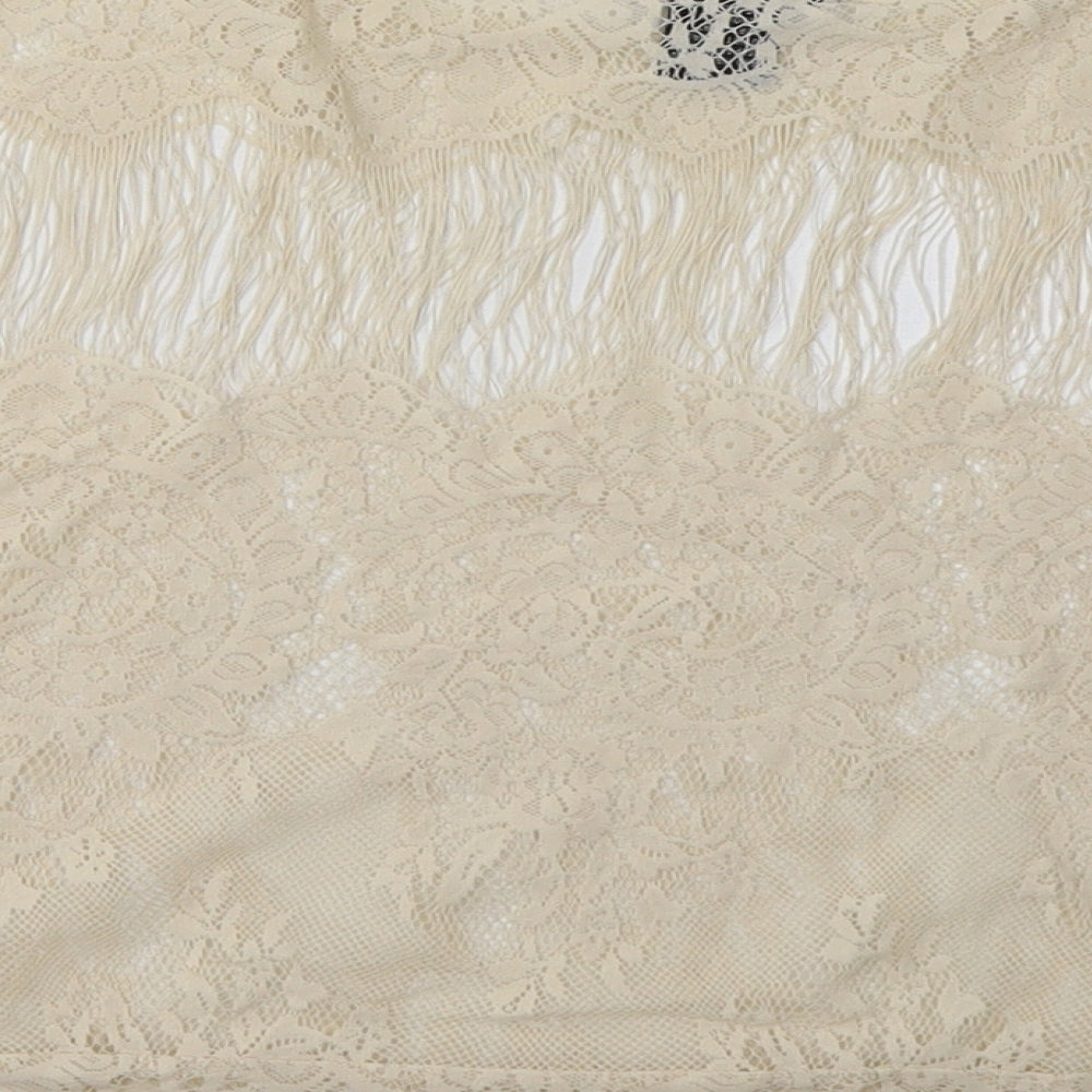 miss chevous Womens White Nylon Basic T-Shirt Size L Crew Neck - Lace Detail