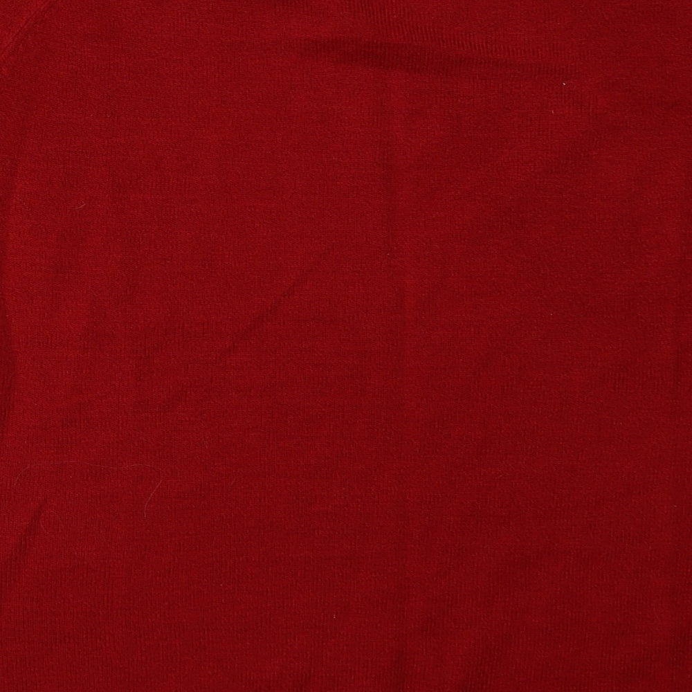 Brand and care label for Bonmarché women’s red acrylic pullover sweatshirt, size L, pullover