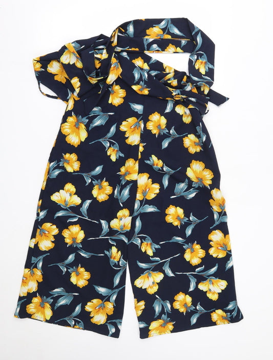 QED London Womens Blue Floral Polyester Trousers Size 12 L20 in Regular