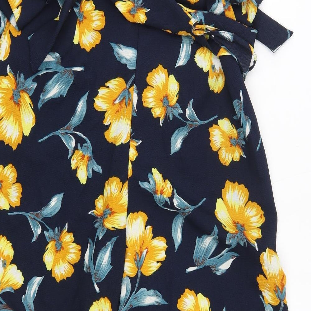 QED London Womens Blue Floral Polyester Trousers Size 12 L20 in Regular